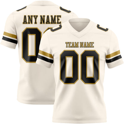 Custom Cream Black-Old Gold Mesh Authentic Football Jersey - Sky-Custom