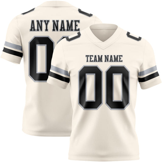 Custom Cream Black-Gray Mesh Authentic Football Jersey - Sky-Custom