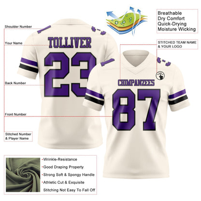 Custom Cream Purple-Black Mesh Authentic Football Jersey - Sky-Custom