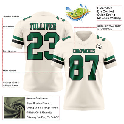 Custom Cream Kelly Green-Black Mesh Authentic Football Jersey - Sky-Custom