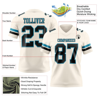 Custom Cream Black-Panther Blue Mesh Authentic Football Jersey - Sky-Custom