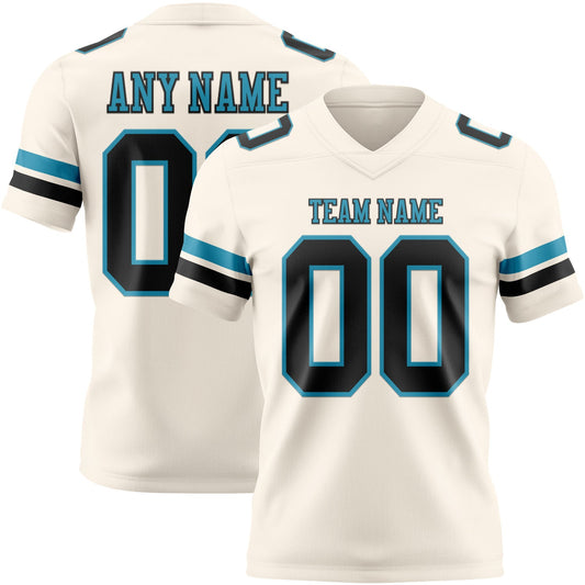 Custom Cream Black-Panther Blue Mesh Authentic Football Jersey - Sky-Custom