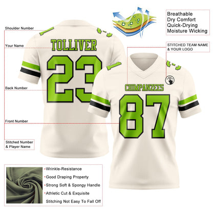 Custom Cream Neon Green-Black Mesh Authentic Football Jersey - Sky-Custom