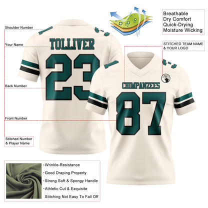 Custom Cream Midnight Green-Black Mesh Authentic Football Jersey - Sky-Custom