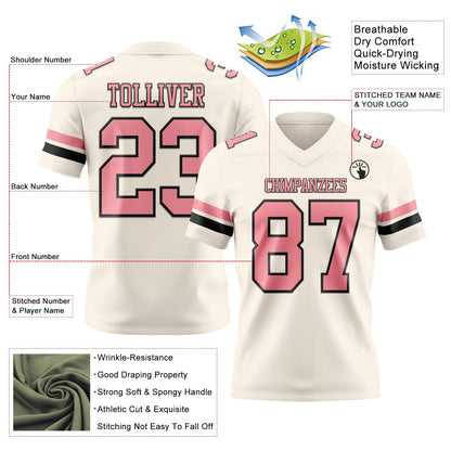 Custom Cream Medium Pink-Black Mesh Authentic Football Jersey - Sky-Custom