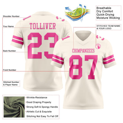 Custom Cream Pink Mesh Authentic Football Jersey - Sky-Custom