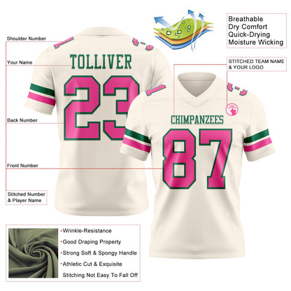 Custom Cream Pink-Kelly Green Mesh Authentic Football Jersey - Sky-Custom