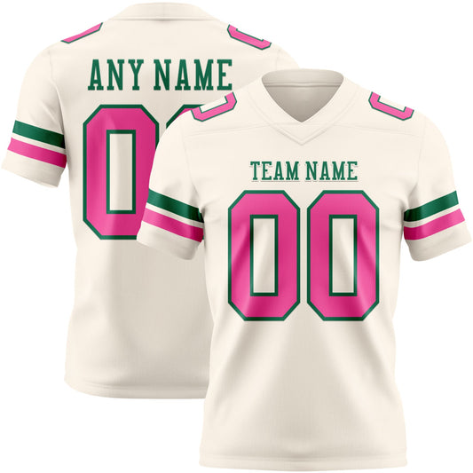 Custom Cream Pink-Kelly Green Mesh Authentic Football Jersey - Sky-Custom