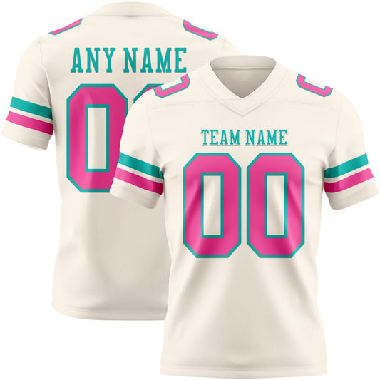 Custom Cream Pink-Aqua Mesh Authentic Football Jersey - Sky-Custom