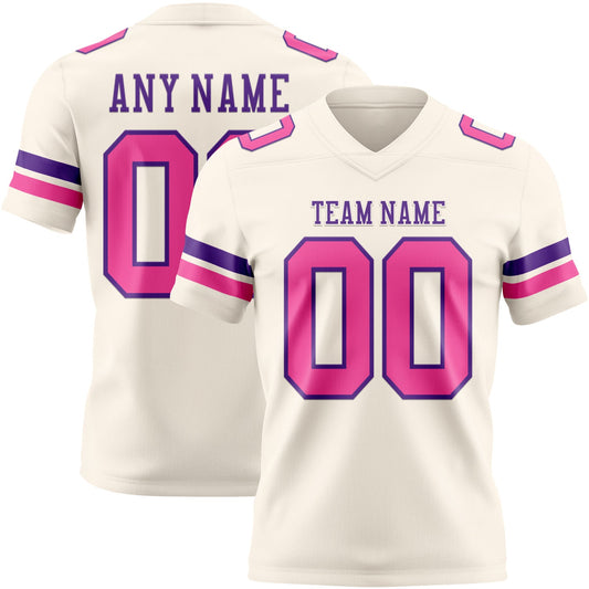 Custom Cream Pink-Purple Mesh Authentic Football Jersey - Sky-Custom