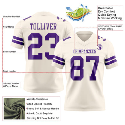Custom Cream Purple Mesh Authentic Football Jersey - Sky-Custom