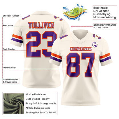 Custom Cream Purple-Orange Mesh Authentic Football Jersey - Sky-Custom