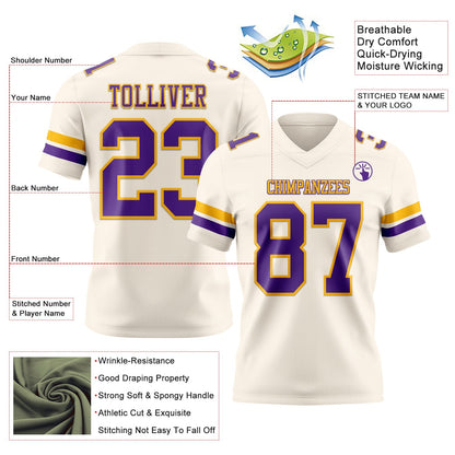 Custom Cream Purple-Gold Mesh Authentic Football Jersey - Sky-Custom