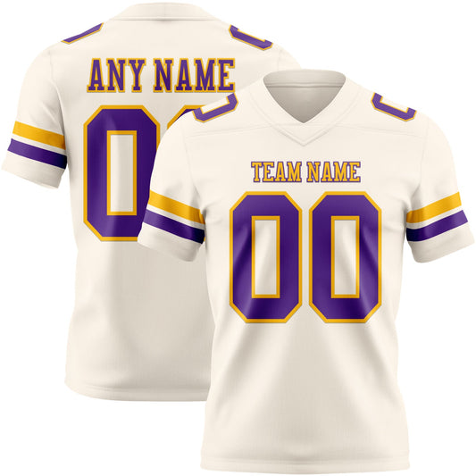 Custom Cream Purple-Gold Mesh Authentic Football Jersey - Sky-Custom
