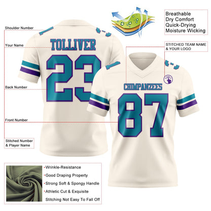 Custom Cream Teal-Purple Mesh Authentic Football Jersey - Sky-Custom