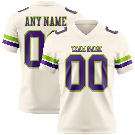 Custom Cream Purple-Neon Green Mesh Authentic Football Jersey - Sky-Custom