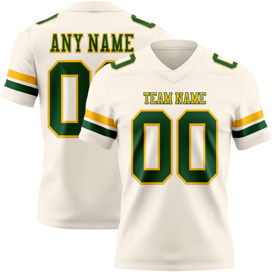 Custom Cream Green-Gold Mesh Authentic Football Jersey - Sky-Custom