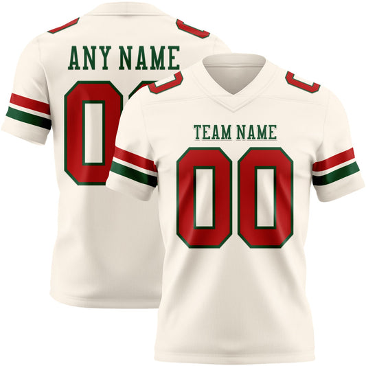 Custom Cream Red-Green Mesh Authentic Football Jersey - Sky-Custom