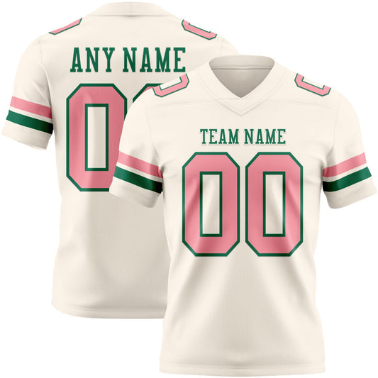 Custom Cream Medium Pink-Kelly Green Mesh Authentic Football Jersey - Sky-Custom