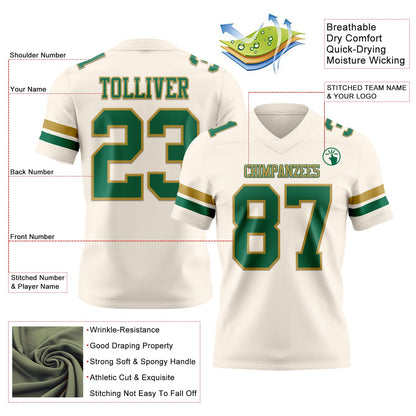 Custom Cream Kelly Green-Old Gold Mesh Authentic Football Jersey - Sky-Custom