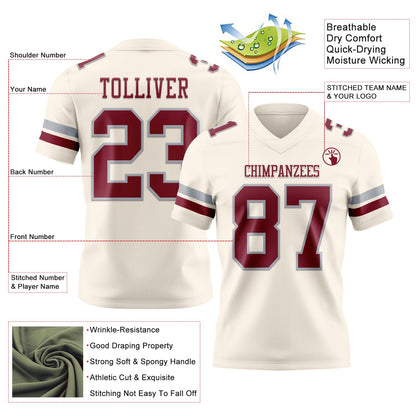 Custom Cream Crimson-Gray Mesh Authentic Football Jersey - Sky-Custom