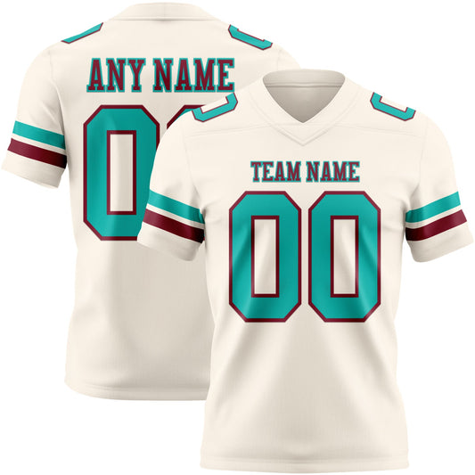 Custom Cream Aqua-Crimson Mesh Authentic Football Jersey - Sky-Custom