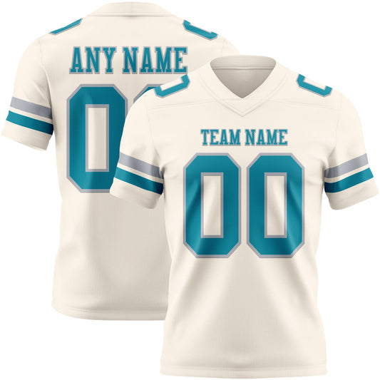 Custom Cream Teal-Gray Mesh Authentic Football Jersey - Sky-Custom