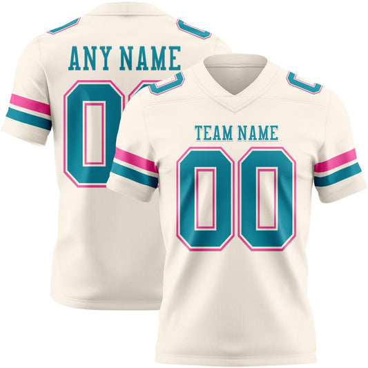 Custom Cream Teal-Pink Mesh Authentic Football Jersey - Sky-Custom