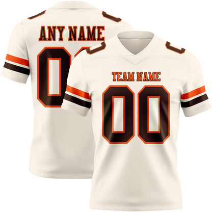 Custom Cream Brown-Orange Mesh Authentic Football Jersey - Sky-Custom