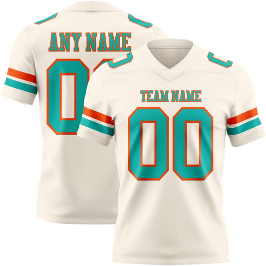 Custom Cream Aqua-Orange Mesh Authentic Football Jersey - Sky-Custom