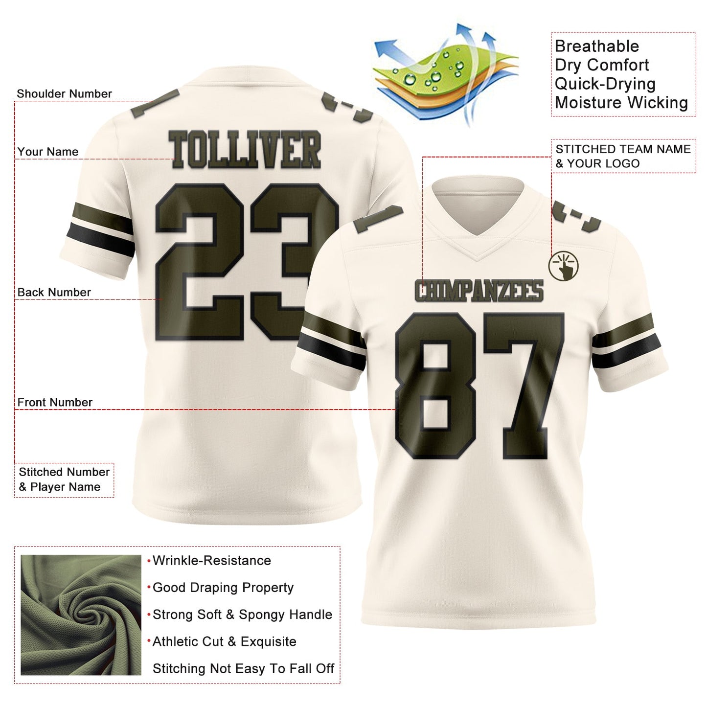 Custom Cream Olive-Black Mesh Authentic Football Jersey - Sky-Custom