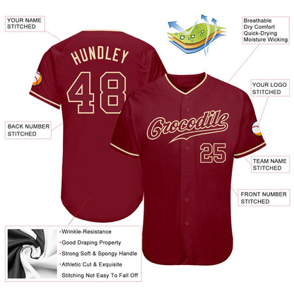 Custom Crimson Crimson-Cream Authentic Baseball Jersey - Sky-Custom