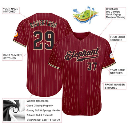 Custom Crimson Cream Pinstripe Black-City Cream Authentic Baseball Jersey - Sky-Custom