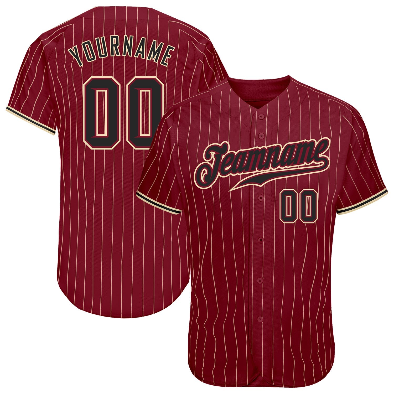 Custom Crimson Cream Pinstripe Black-City Cream Authentic Baseball Jersey - Sky-Custom