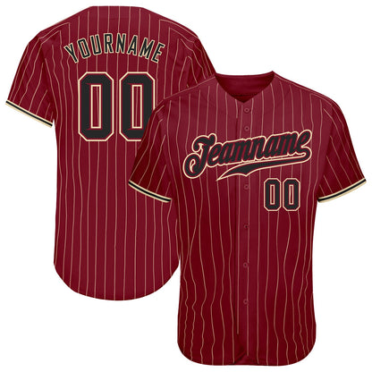 Custom Crimson Cream Pinstripe Black-City Cream Authentic Baseball Jersey - Sky-Custom