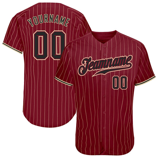 Custom Crimson Cream Pinstripe Black-City Cream Authentic Baseball Jersey - Sky-Custom