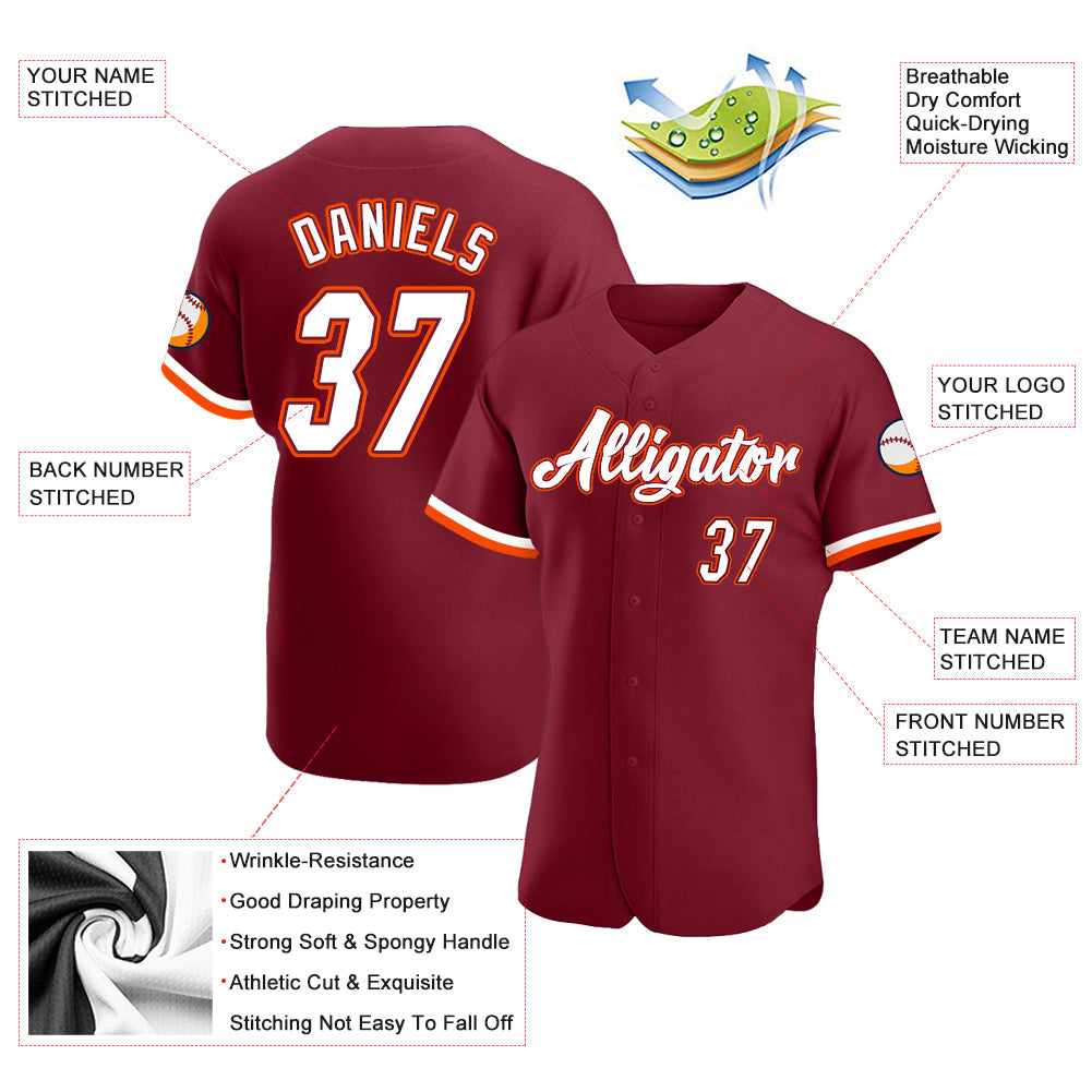 Custom Crimson White-Orange Authentic Baseball Jersey - Sky-Custom