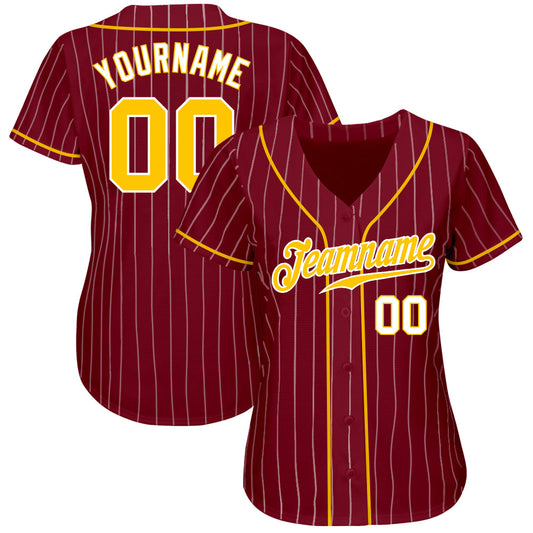 Custom Crimson White Pinstripe Gold-White Authentic Baseball Jersey - Sky-Custom