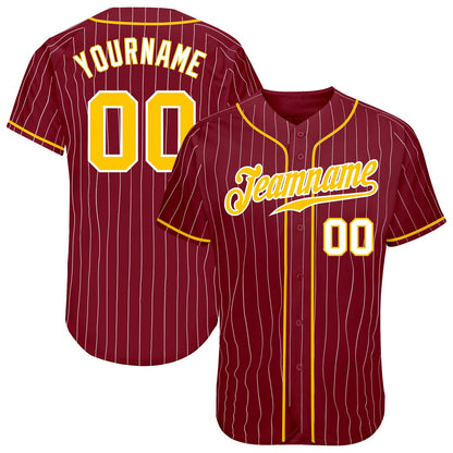 Custom Crimson White Pinstripe Gold-White Authentic Baseball Jersey - Sky-Custom