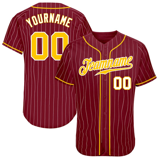Custom Crimson White Pinstripe Gold-White Authentic Baseball Jersey - Sky-Custom