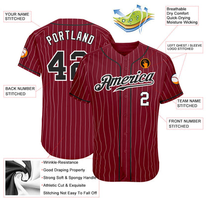 Custom Crimson White Pinstripe Black-White Authentic Baseball Jersey - Sky-Custom