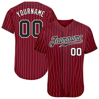 Custom Crimson White Pinstripe Black-White Authentic Baseball Jersey - Sky-Custom