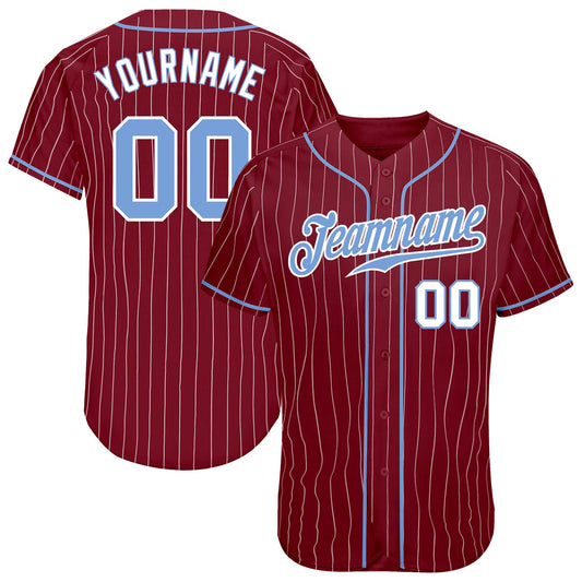 Custom Crimson White Pinstripe Light Blue-White Authentic Baseball Jersey - Sky-Custom