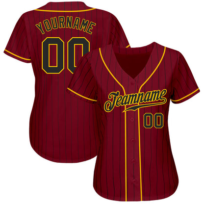 Custom Crimson Black Pinstripe Black-Gold Authentic Baseball Jersey - Sky-Custom