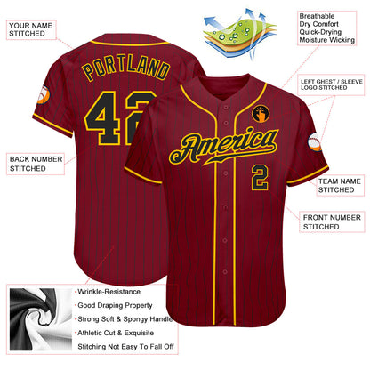Custom Crimson Black Pinstripe Black-Gold Authentic Baseball Jersey - Sky-Custom