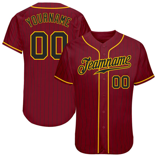 Custom Crimson Black Pinstripe Black-Gold Authentic Baseball Jersey - Sky-Custom