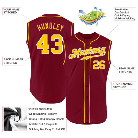 Custom Crimson Gold-White Authentic Sleeveless Baseball Jersey - Sky-Custom