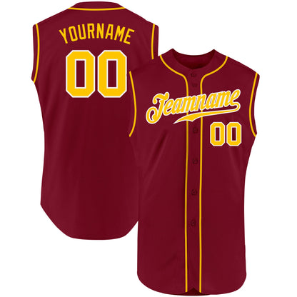Custom Crimson Gold-White Authentic Sleeveless Baseball Jersey - Sky-Custom