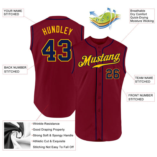 Custom Crimson Navy-Gold Authentic Sleeveless Baseball Jersey - Sky-Custom
