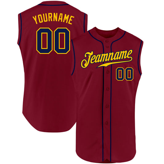 Custom Crimson Navy-Gold Authentic Sleeveless Baseball Jersey - Sky-Custom